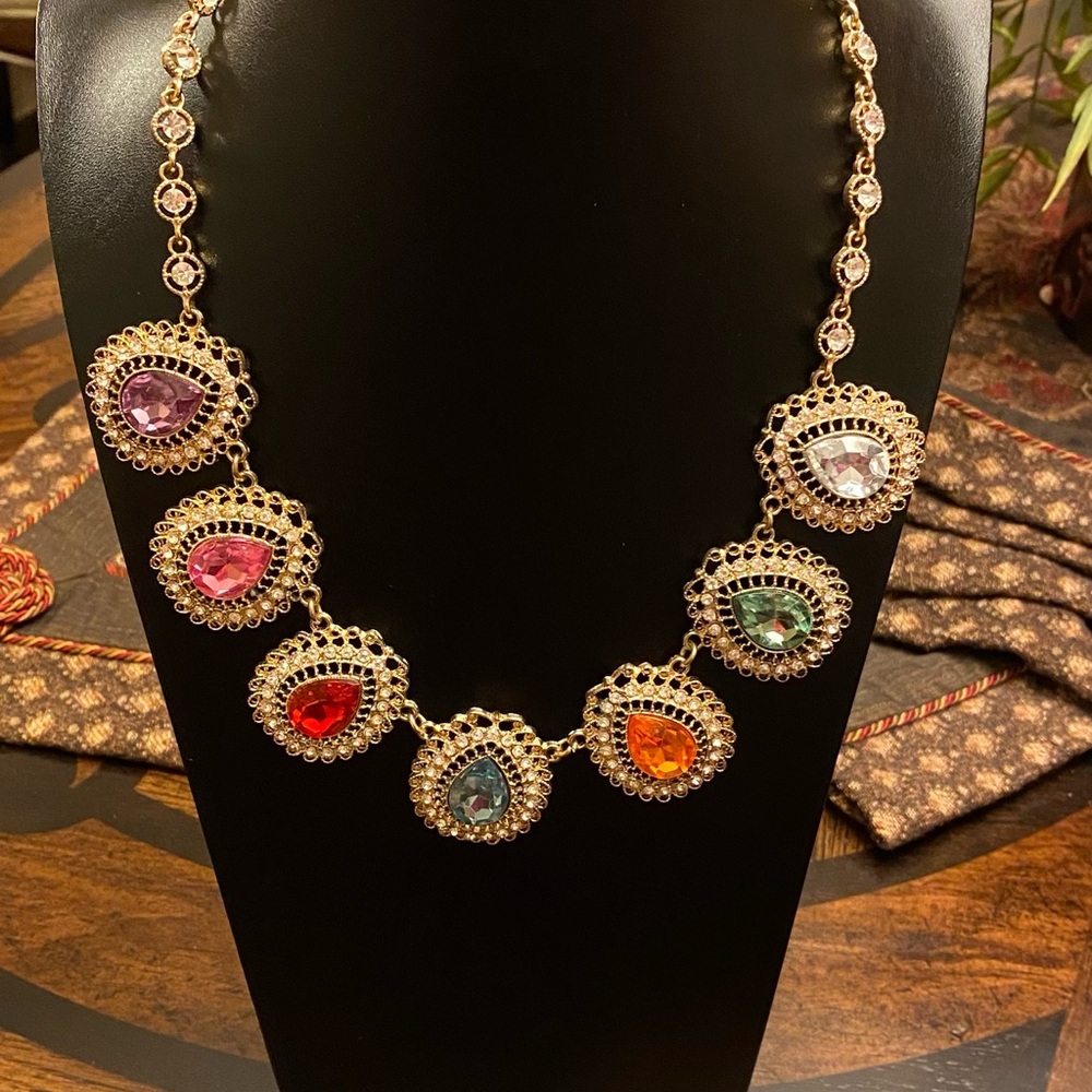 Multi Colored Medallion Necklace with Ornate Design
